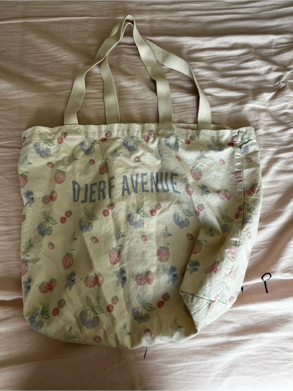 Djerf Avenue Cream Canvas Tote with Pink Floral Print - Picture 9 of 9
